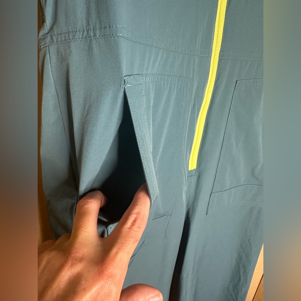 Teal Jumpsuit with Neon Green Zipper - Picture 5 of 8